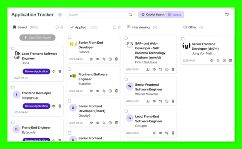 Application tracker dashboard
