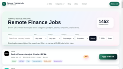 Remote Finance Jobs job board - Remote finance jobs by specialty, salary, and location